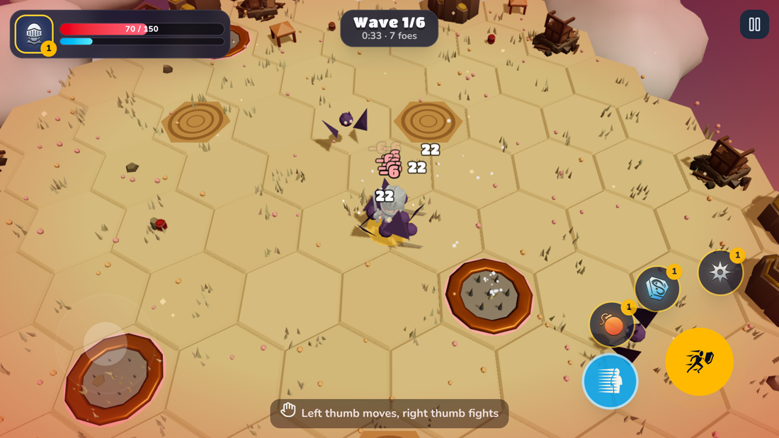 A knight fighting slimes and bats on a floating forest island